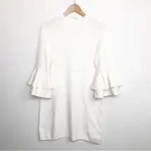 Anthropologie 𝅺 ivory knit double ruffle sleeve winter white dress