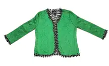 Berek Women's Petite Large Green Zebra Pola Dot Print‎ Open Jacket 3/4 Sleeve