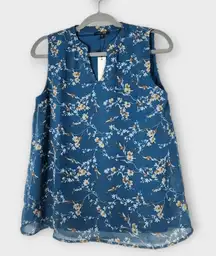 Papermoon Blue Sleeveless Floral Top Size Small NWT Floral Boho Blouse