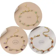 Purple Amethyst, Red Carnelian, Green Aventurine Gold Stainless Steel Anklet