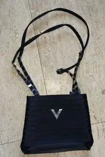 Mario Valentino nylon‎ handbag with unusual silver chain straps Black