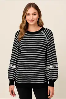 ANN Taylor Loft Cotton Sweater Womens Striped Long Sleeve Pullover Sz M