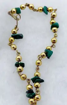 Artisan made green turquoise and brass beaded chain bracelet.