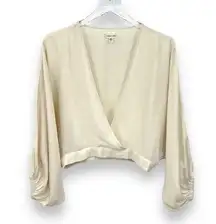 Anthropologie  cream surplice balloon sleeve cropped blouse