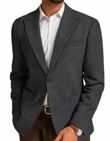 PJ Paul Jones Blazer SzXL Tweed Herringbone Classic Gray Wool Blend Work Career