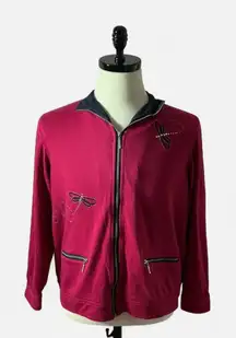 Alfred Dunner Dragonfly‎ Embroidered Full Zip Jacket Red Size 8