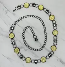 Clear Yellow Rhinestone Gunmetal Chain Link Belt One Size ✨
