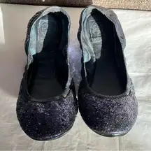 Tory Burch Blue Sparkle Ballet Flats Womens Size 7.5 Leather Sole Slip‎ On Logo