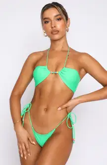 White Fox Swim Bikini Set kelly green beaded triangle top tie bottoms cheeky