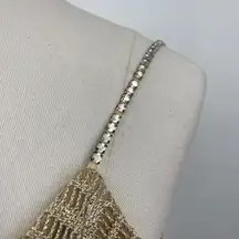 Vintage 90s Cache Maxi Dress Metallic Knit Bodycon Sheath Crystal Strap Gold XS