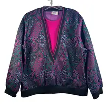 CRICKET LANE Women's Vintage Paisley Knit Sweater Top Pink Green Black Size XL