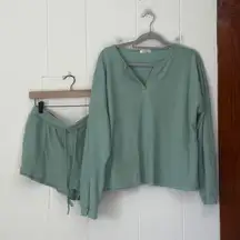 EKOUAER Waffle Knit Lounge Set Top Shorts Pajamas Mint Green XL