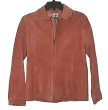 Chico's Full Zip Suede Jacket Size 0 Salmon Womens 100% Leather Lined