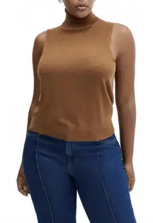 Mango Wool Blend Turtleneck Knitted Top Sweater Caramel Brown NWT Size 2XL