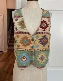 Vintage Southwest coastal cowgirl embroidered kilim vest