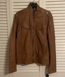 Guess  Brown Faux Leather Moto Jacket XS