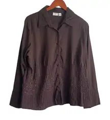 Cato Women Top‎ 18/20 Brown Embroidered Button Up Boho Cowgirl Western Casual