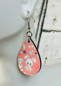 Easter Bunny Pink Teardrop Dangle Pierced Earrings