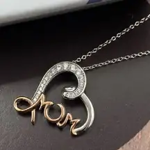 Sterling Silver Two Tone Rose Gold Mom CZ Heart Necklace