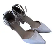 ASOS Design Beige Faux Suede Pointed Ankle Strap Block Heels Women's Size 7.5