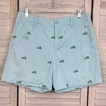 G.H. BASS & CO. Women's 100% Cotton Shorts w Embroidered Bicycles Blue/Green-S