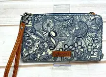 Blue & Ivory Boho Mandala Print Wristlet Fits Large Cell Phone