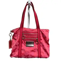 Coach Poppy Op Art Glam Pink Jacquard Large Monogram Canvas Style Shoulder Bag