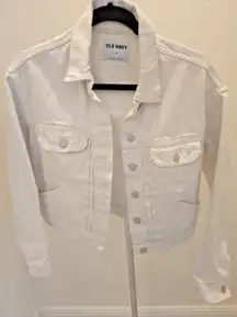 OLD NAVY White Cropped Denim Jean Jacket Women's Size S Small Trucker Style