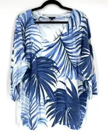 Talbots Tropical‎ Blue & White Sweater V-Neck Size 2X Palm Print Plus Coastal
