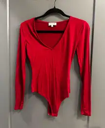 Red Plunge Neck Bodysuit
