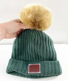 Love Your Melon Cotton Pom Pom Beanie Hat Green