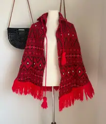 Vintage Handmade Afghan Crochet Poncho Shawl Cape Sweater
