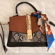 Aldo Brown and Black Shoulder Bag with Gold Chain