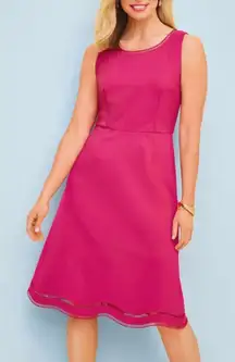 Talbots Hot Pink Ladder Trim Ponte Fit Flare Scalloped Sleeveless Dress‎ Size 6