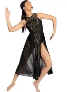 Weissman Elite Geometric Lace Dress Black Gold Metallic Dance Costume Adult ‎ MA