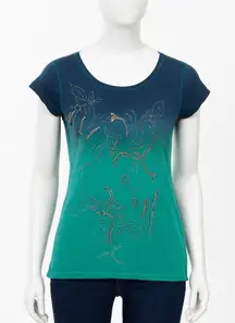 Calvin Klein Jeans Embellished Tee Womens L Green‎ Blue Ombre Boho Y2K Festival