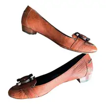 Celine Women’s Vintage Wooden Triomphe Cognac Brown Orange Leather Ballet Flat