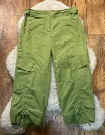 Ellen Tracy Size‎ 8 Green Pants Cargo Tie Gather Front Loop Sides Crop