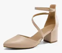 DREAM PAIRS Women’s closed pointed toe low chunky heels pumps ankle strap heel