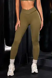 Bo And Tee Ribbed High Waist Leggings Olive Green