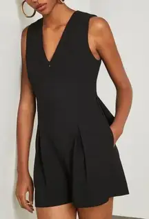 BCBGMAXAZRIA Women's Black V-neck Sleeveless Draped Open Back Romper Size XXS‎