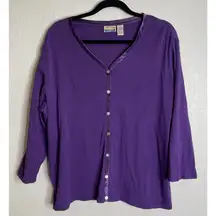 Sunset Cove Womens 2X‎ Purple Button Cardigan Top Satin Trim Career Boho Beach