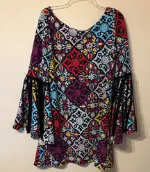 Judith March Colorful Patterned Bell Sleeve Dress
