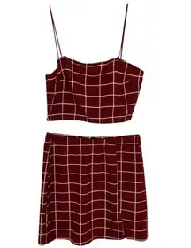 Burgundy Grid Crop Cami & Slit Skirt