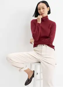 Lands End Womens‎ Burgundy Long Sleeve Turtleneck Top XL 18 Shaped Fit