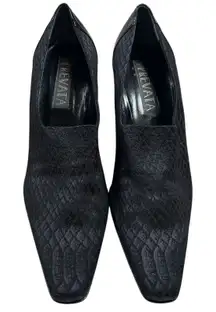 PREVATA Black Textured Square Toe Kitten Heel Pumps Womens 8.5 Made in Italy