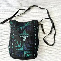 Lucky Brand Asha Black Blue Green Embroidered Tapestry Bucket Crossbody Bag