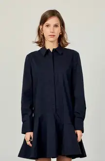 English Factory Collar Flare Skirt Dress Navy Blue Long Sleeve Dress 2X