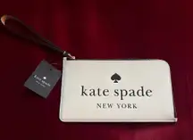 Kate Spade Lucy Medium L-zip Wristlet cream with Black Logo