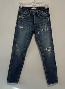 Moussy Vintage Distressed Whiskered Tapered Jeans Size 24‎ Made in Japan